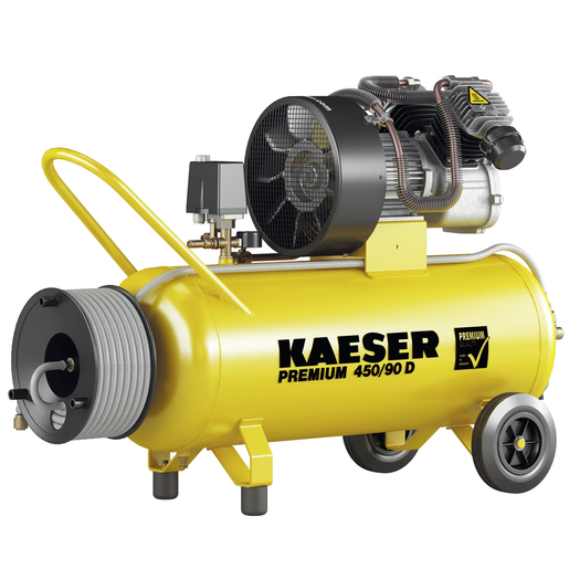 KAESER Reciprocating compressor model PREMIUM 450/90 D with Hose reel incl. 20 m hose