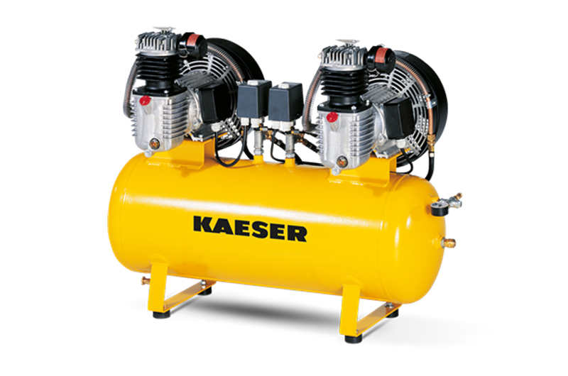 KAESER Industrial reciprocating compressor twin system model KCD 840-350 with sound insulation cover