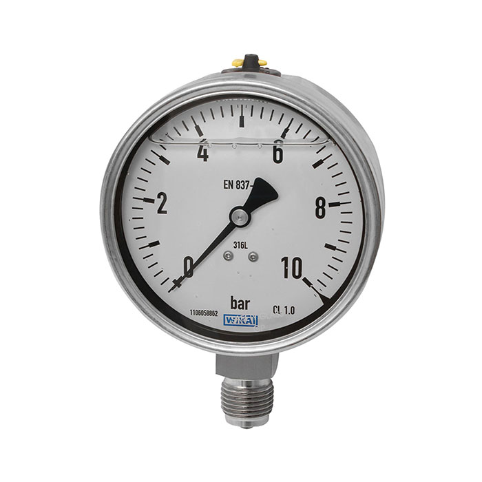 Glycerine pressure gauge, CrNi steel, G 1/4, 0 - 1.6 bar, Ø 63