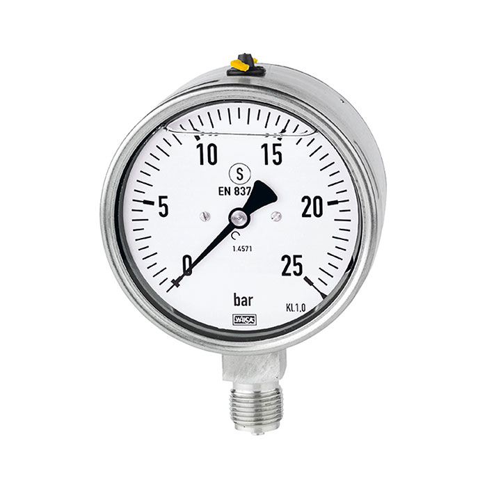 Glycerine pressure gauge, CrNi steel, G 1/4, -1 / 0 bar, Ø 63