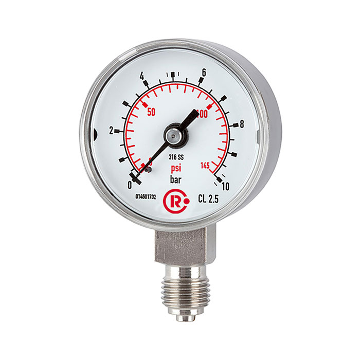 Standardmanometer, CrNi-Stahl, G 1/4 unten, 0 - 6,0 bar, Ø 40