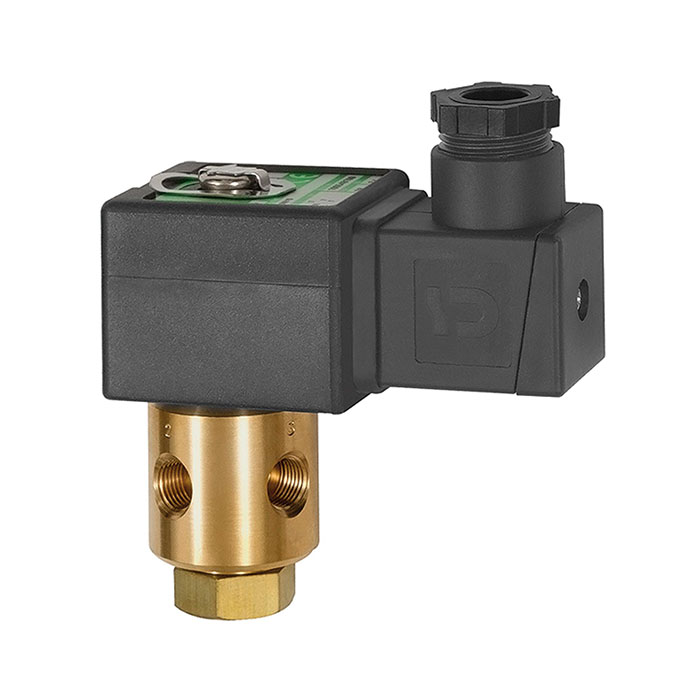 3/2-way solenoid valve brass, NC, directly operated 24 V DC