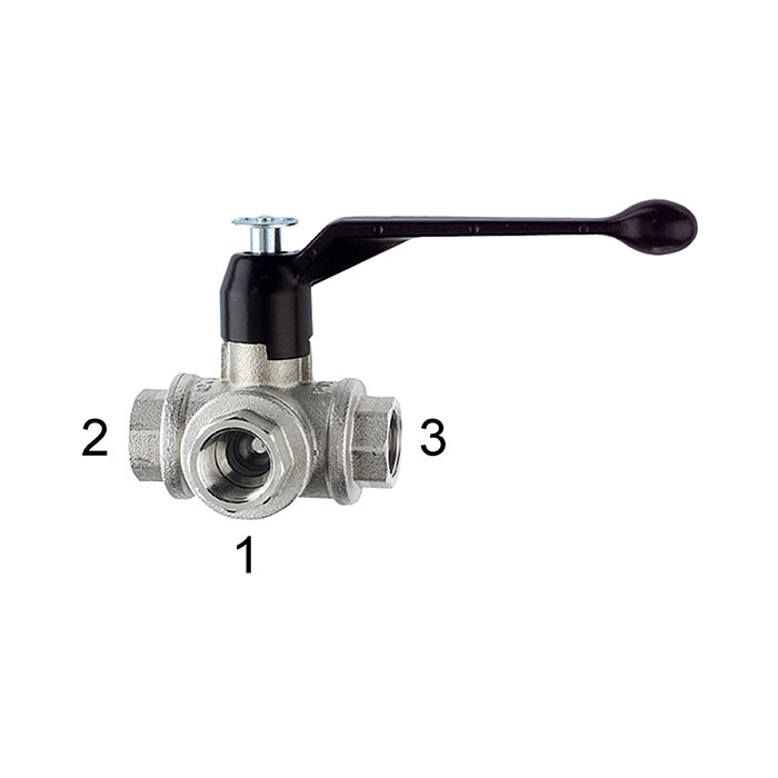 3-way ball valve, L-hole, nickel-plated brass, Rp 1 1/2, DN 40