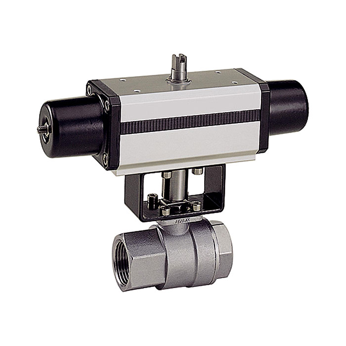 Stainless steel ball valve, Pneumatic actuation drive, Rp 3/4