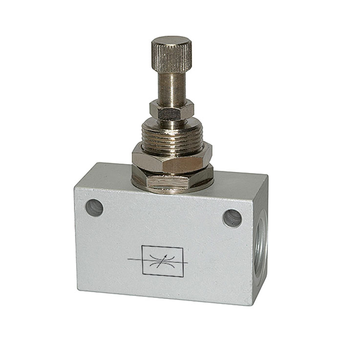 Throttle valve, in block shape, Anodised aluminium, G 1/8