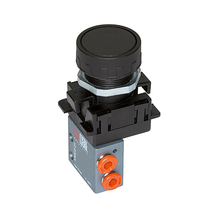 3/2-way miniature valve, manual, Push button, NC, M5 side