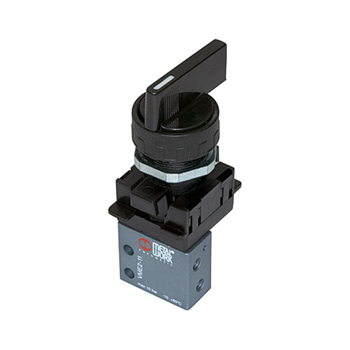 3/2-way mini valve manual, Rotating lever, NC monostable 4mm side