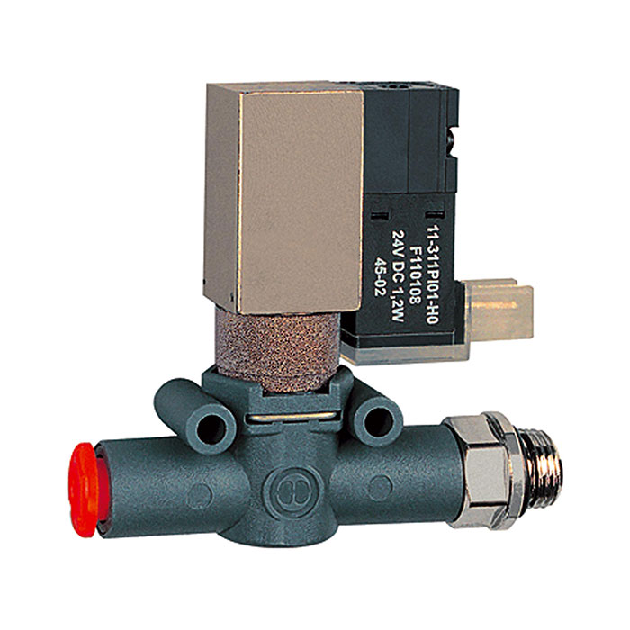 3/2-way solenoid valve silenced venting, G 1/8, NO, hose 6