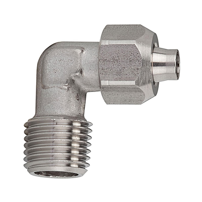 Angled screw-in fitting, R 1/4 o., for hose 6/4 mm, AF 12/10