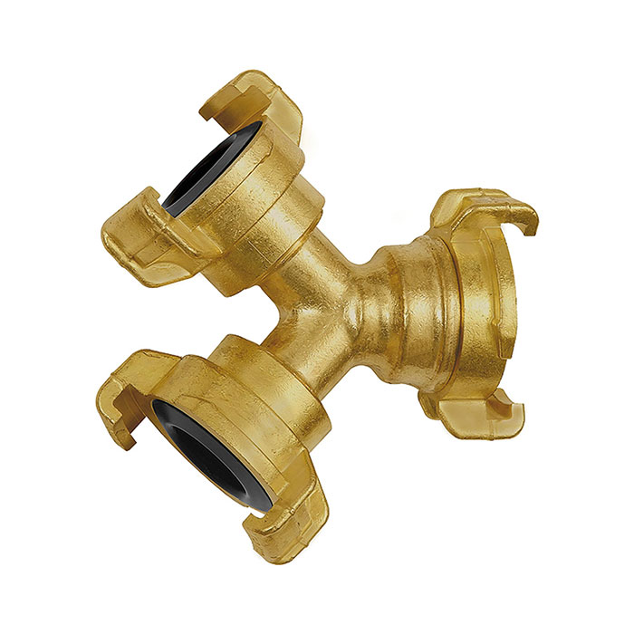 GEKA branch off fitting, bright brass, 3 x GEKA coupling