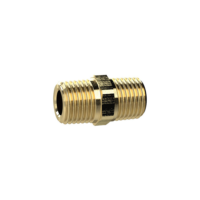 Double threaded nipple, Conical, R 3/8 a., R 1/2 a., AF 22, Brass