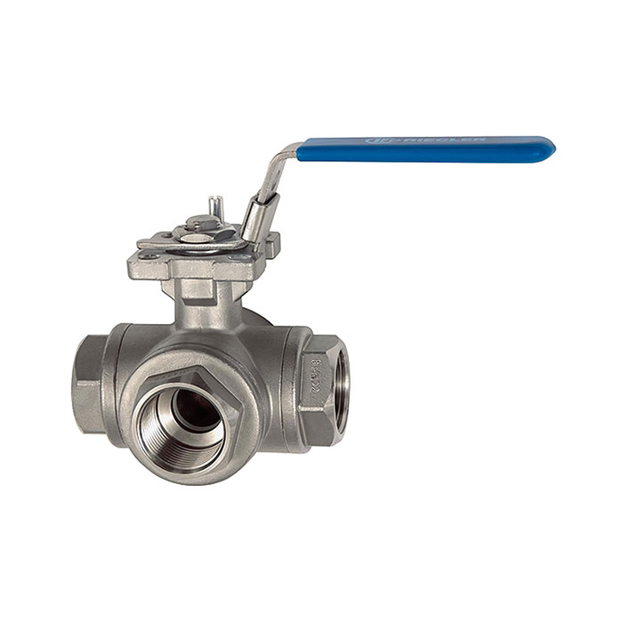 3-way ball valve, T-hole, Stainless steel 1.4408, G 1/2, DN 15