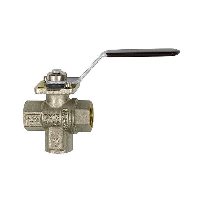 3-way ball valve, nickel-plated brass, T-hole, Rp 1