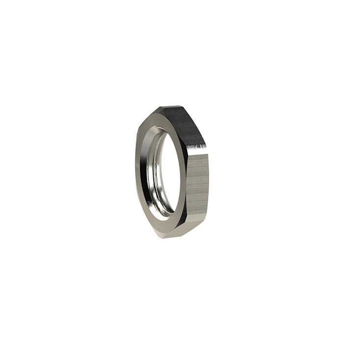 Hexagonal counter nut, M12x1.0, AF 17, nickel-plated brass