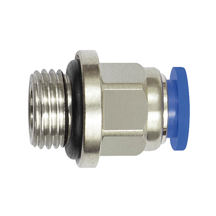 Straight push-in fitting »Blue Series« mini, M5 o., hose ext. Ø 4