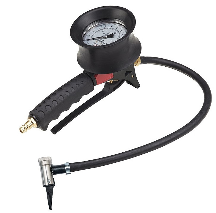 Aupperle hand tire inflation gauge ALF Handy analog 12 bar, lever connector, hose: 0.5 m, manometer Ø80 mm,