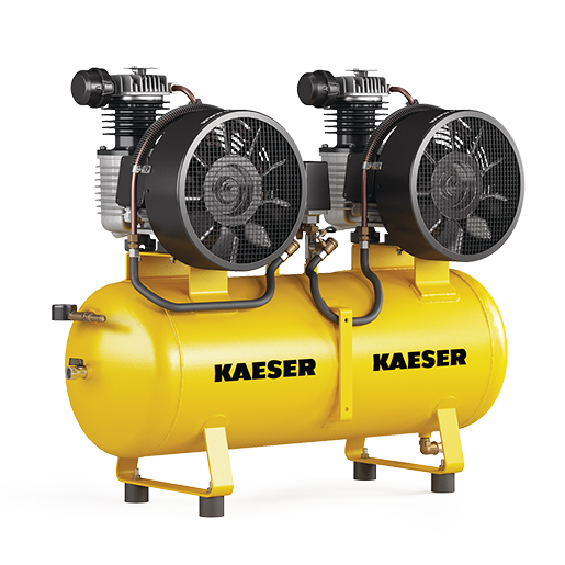 KAESER Industrial reciprocating compressor twin system model KCD 350-100 with sound insulation cover