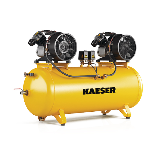 KAESER Industrial reciprocating compressor twin system model KCD 450-350  Version for operation with 2-way selector switch with sound insulation cover