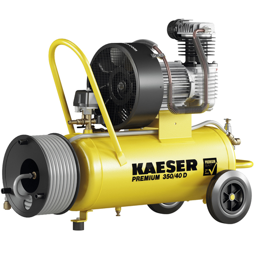 KAESER Reciprocating compressor model PREMIUM 350/40 D with Hose reel incl. 20 m hose