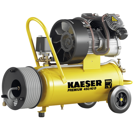 KAESER Reciprocating compressor model PREMIUM 450/40 D with Hose reel incl. 20 m hose