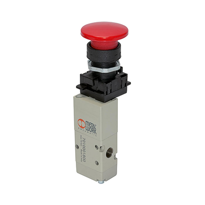 3/2-way valve, manual, Palm button, NC, monostable, G 1/8