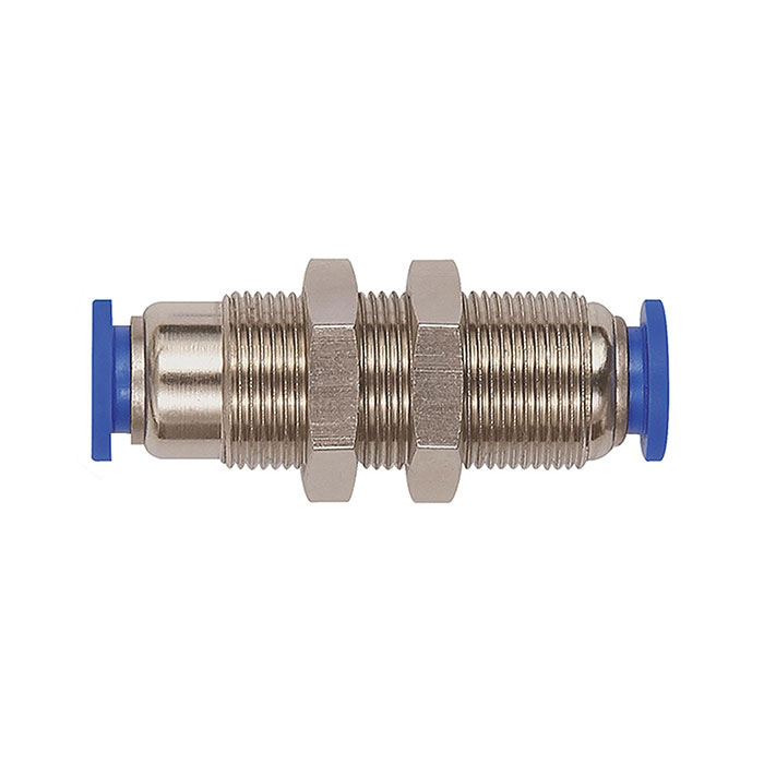 Straight push-in bulkhead connector »Blue Series«, Self-locking