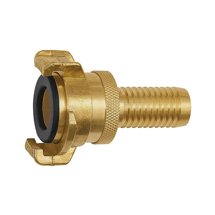 GEKA hose piece, rigid, Safety design, bright brass, I.D. 13