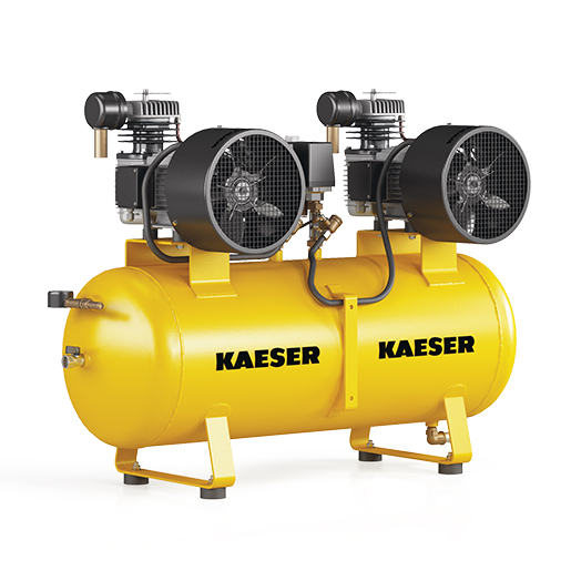 KAESER Industrial reciprocating compressor twin system model KCCD 130-100 with sound insulation cover